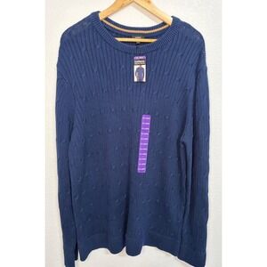 Express Mens Pageant Blue Cable Knit Crew Neck Sweater XXL EX006561 BK8 NEW